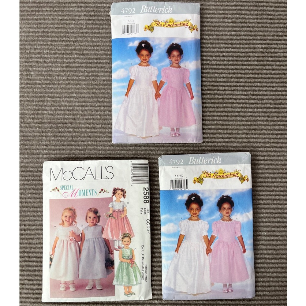 Lot 3 Vintage Flower Girls Dress Sewing Patterns McCall's 2588 Butterick 4792
